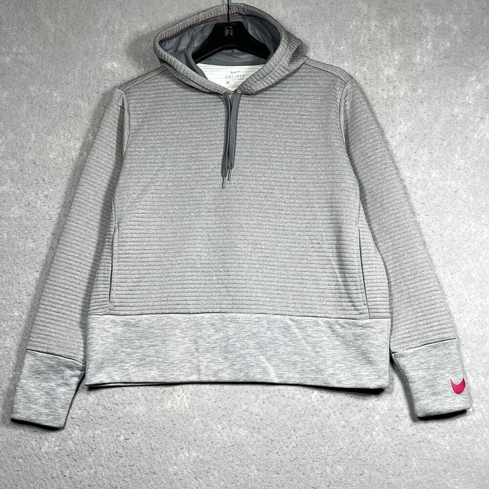 Nike Dri-Fit Sweatshirt Women's Medium Gray Ribbed Training Pullover Hoodie